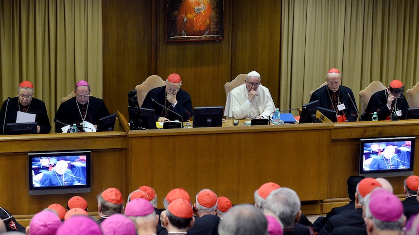 Pope Francis prays during the synod