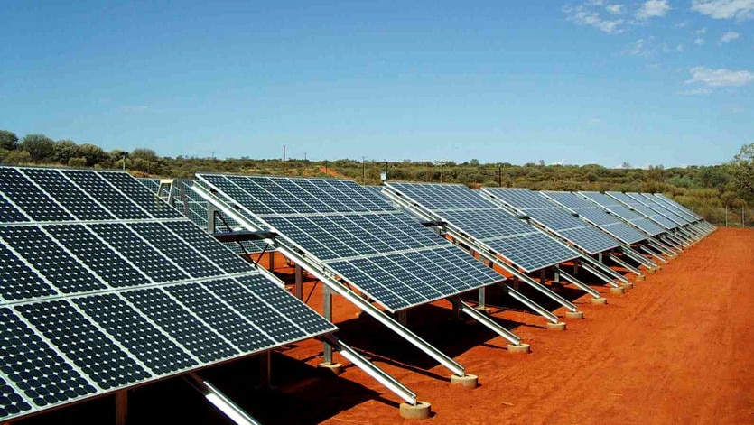 A row of solar panels.