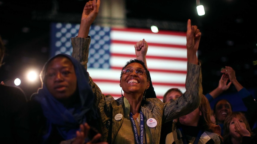 Supporters of US president Barack Obama cheer