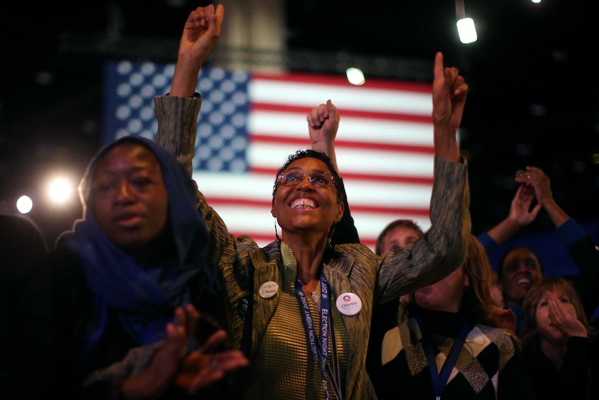 Supporters of US president Barack Obama cheer