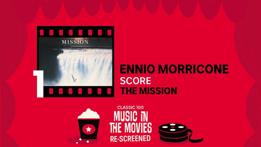 Black text on a red background that reads "Ennio Morricone: The Mission"