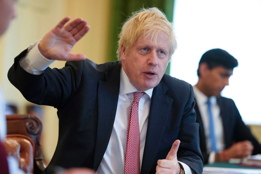 Britain's Prime Minister Boris Johnson chairs his first digital Cabinet meeting after returning to work.