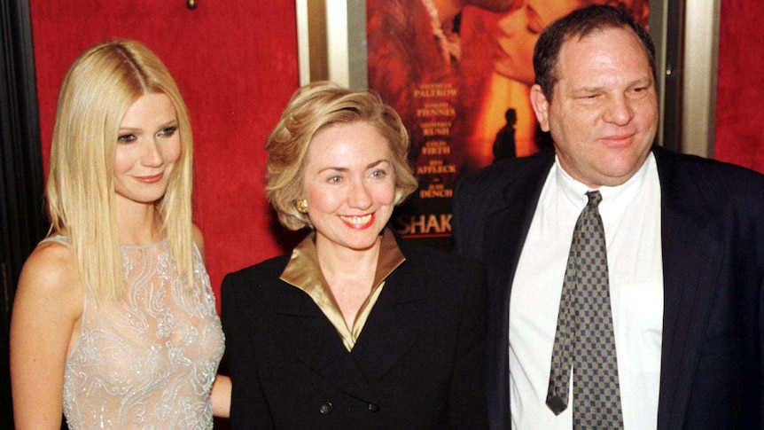 Actress Gwyneth Paltrow poses with Hillary Clinton and Harvey Weinstein.