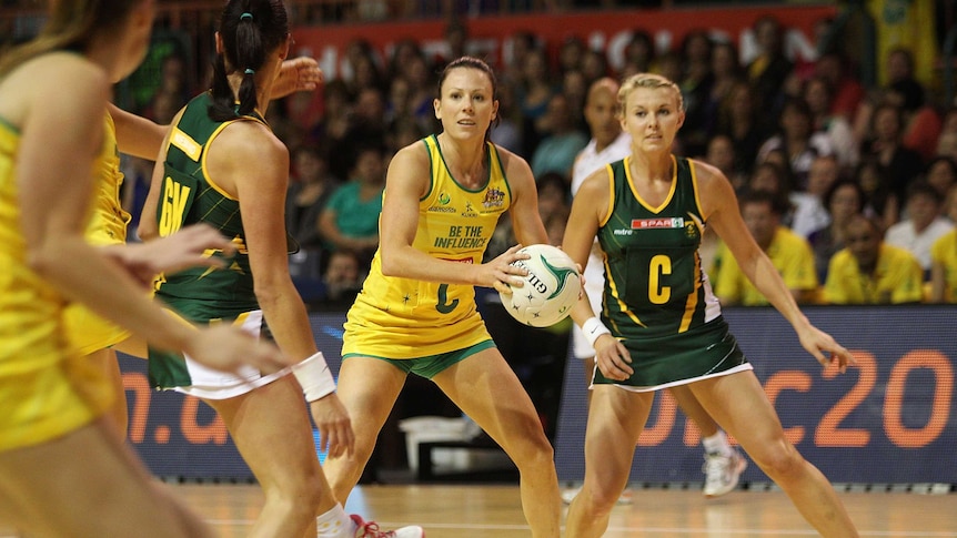 Australian skipper Natalie Von Bertouch passes the ball during the Diamonds win over South Africa