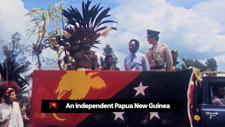 The then-Prince Charles on stage at PNG's independence ceremony.