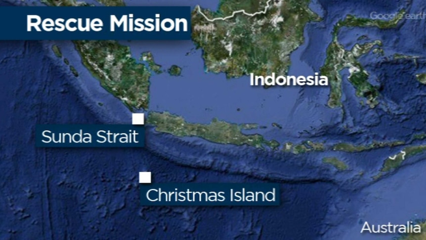 Map showing location of boat capsize off Christmas Island