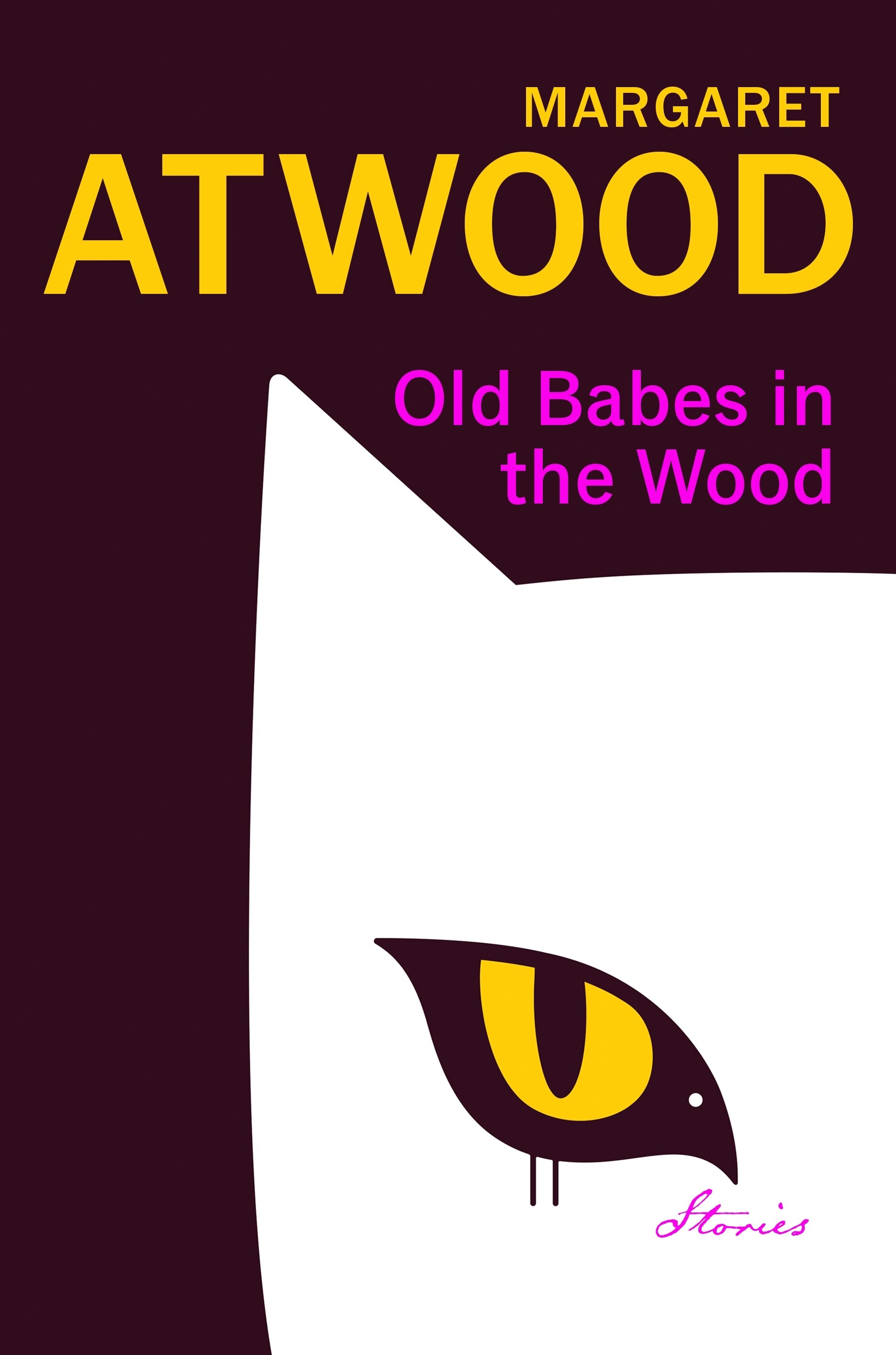 A book cover showing an illustration of a white cat's head with a bird-shaped eye against a black background