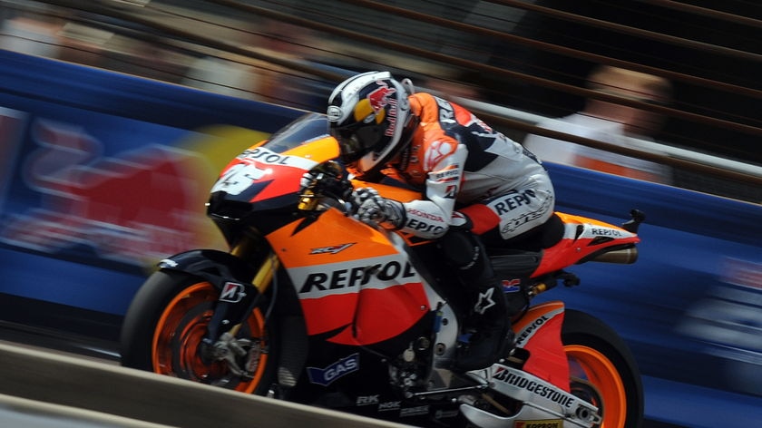 Closing the gap: Honda rider Dani Pedrosa speeds to victory in the Indianapolis Grand Prix.