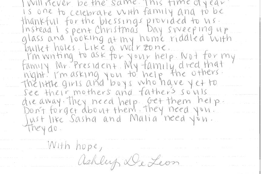 Still of Ashley DeLeon's letter to President Barack Obama.
