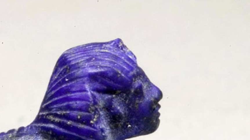A part of a bracelet inlay in the form of a Sphinx made of semi-precious lapis lazuli