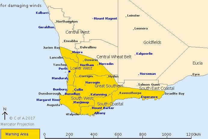 Weather map with highlighter warning area