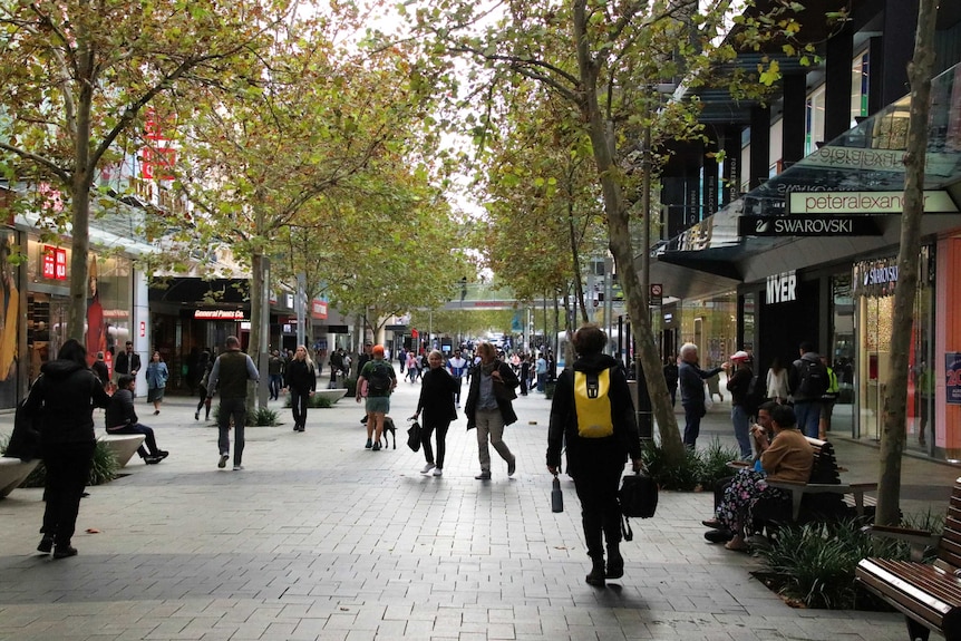 A busy pedestrian mall in Perth