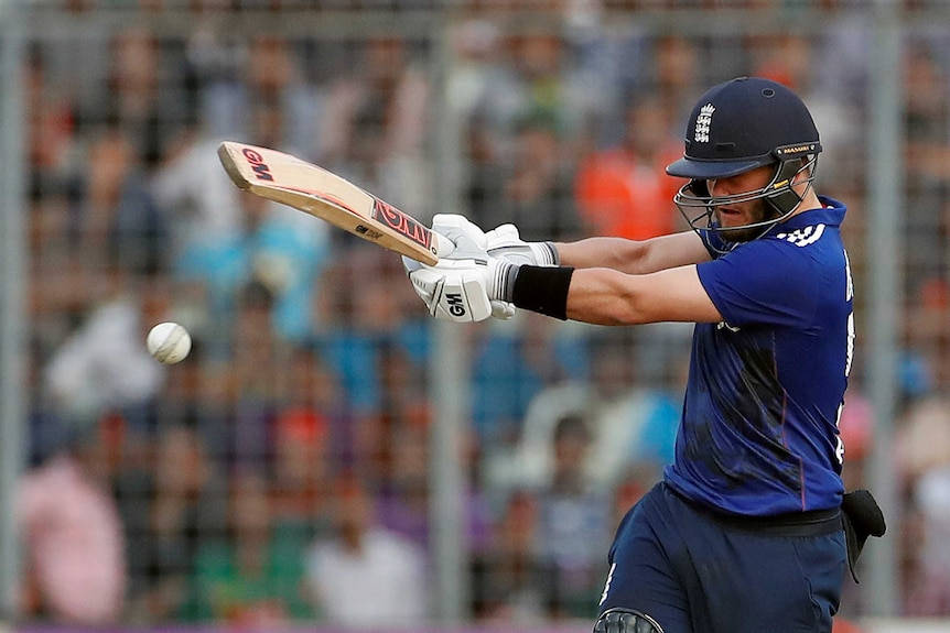 Ben Duckett plays a pull shot for England in a one-day international against Bangladesh in 2016.