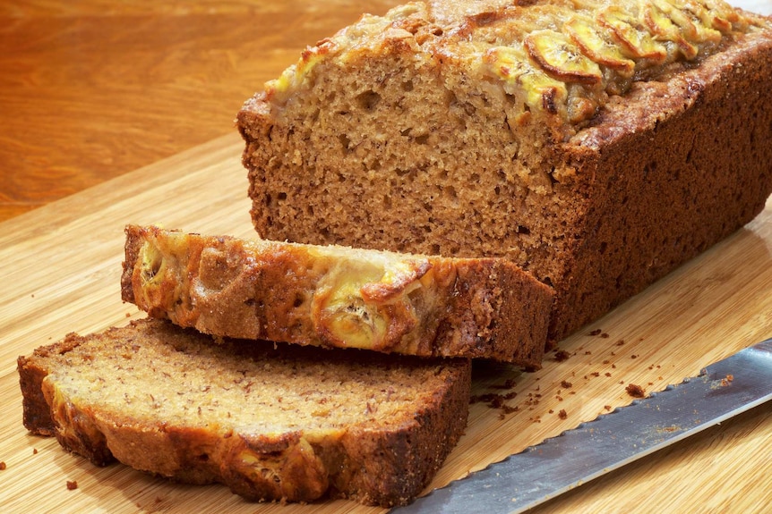 Banana bread sliced.