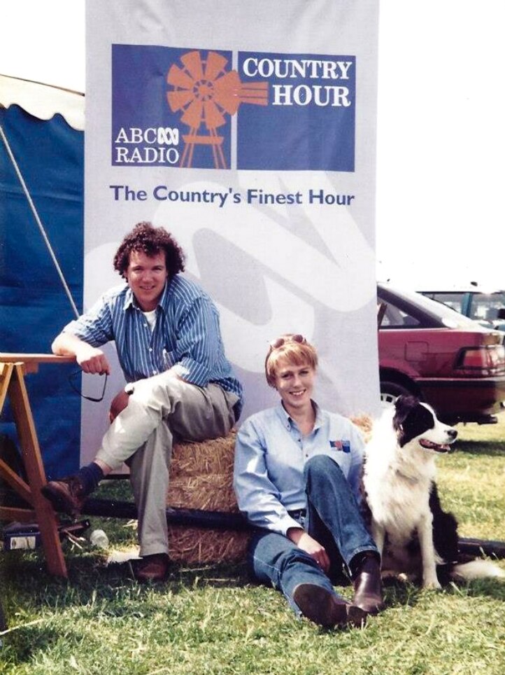 ABC reporter Zoe Daniel when she was presenter of the Victorian Country Hour with her husband Rowan and dog Maggie.