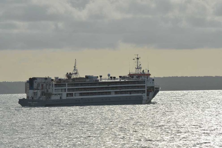 A live export cattle ship at sea off Darwin, Australia