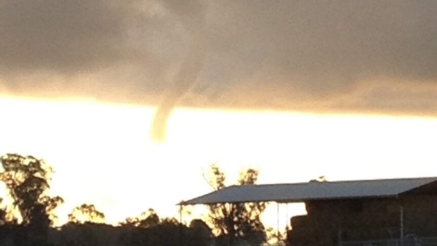 A rare photograph of a funnel tornado that appeared near Yarrawonga