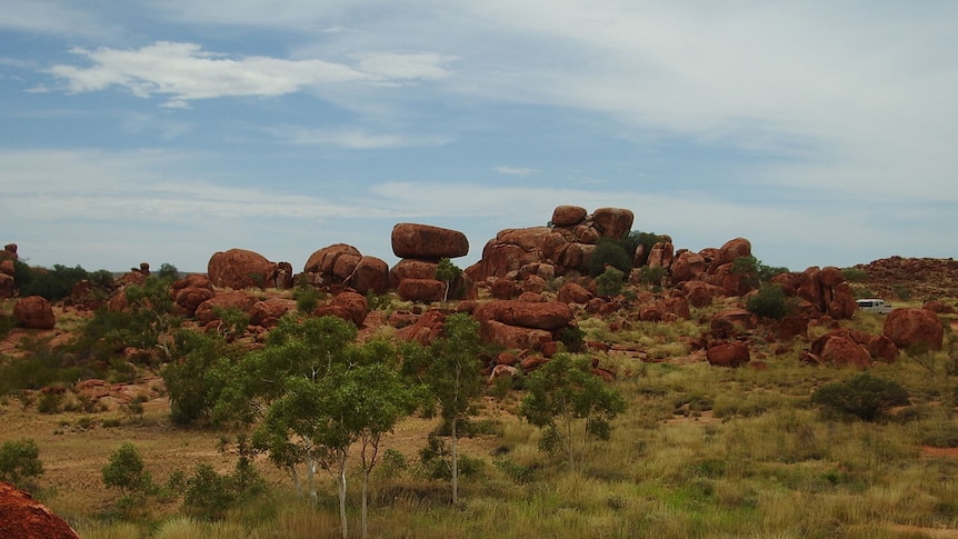 A rocky outcrop in the desert
