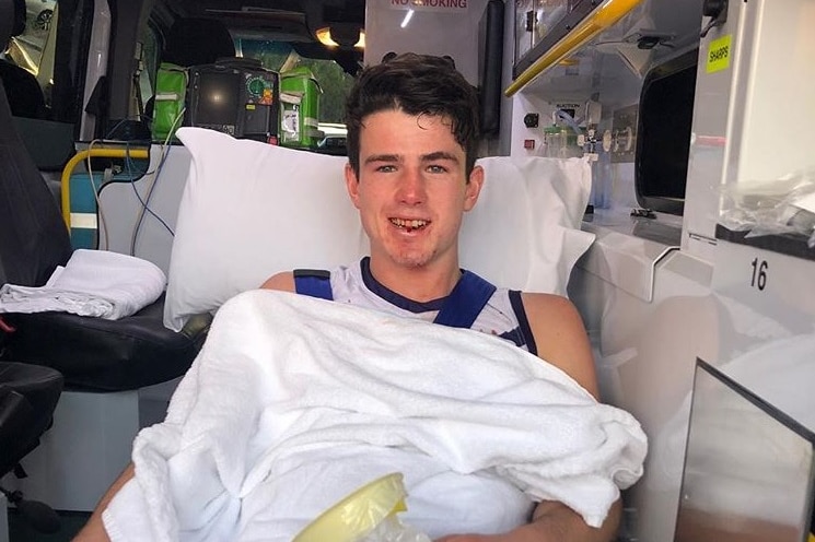 An Instagram photo of Andrew Brayshaw in an ambulance after the incident.