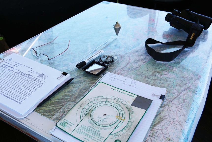 Bushfire monitoring equipment in the watch tower at Mount Tennent.