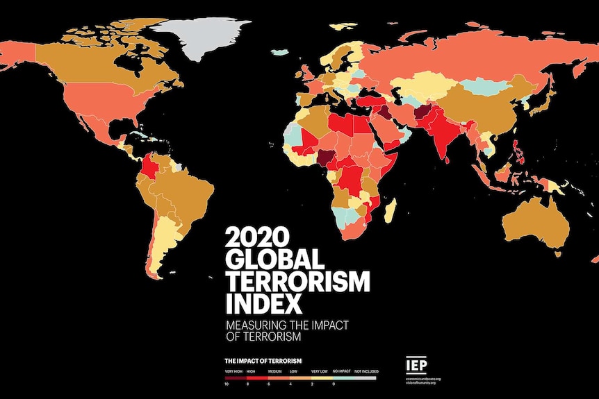 A world map ranks countries in order from those most affected by terrorism.