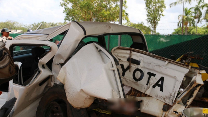 A smashed Hilux