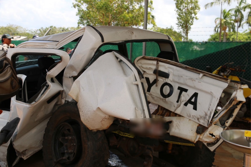 A smashed Hilux