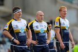 Tough day out ... Brumbies hooker Stephen Moore's (c) 100th Super Rugby appearance was spoiled.