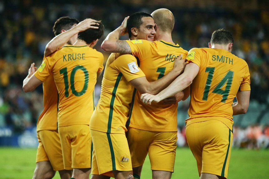 The Socceroos celebrate
