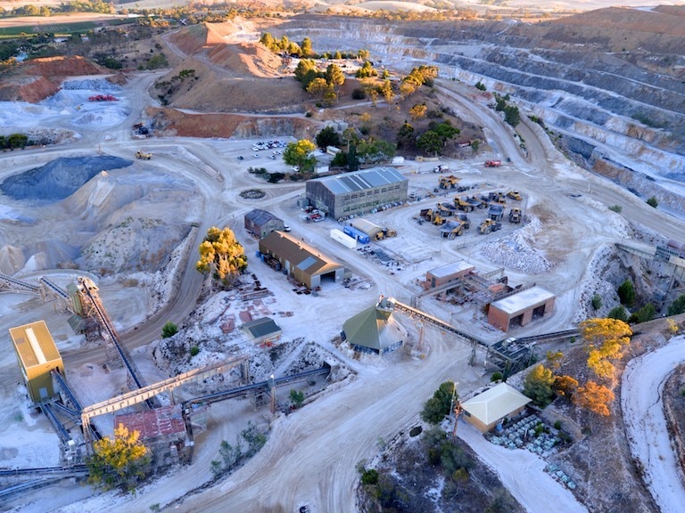 Aerial view of limestone quarry