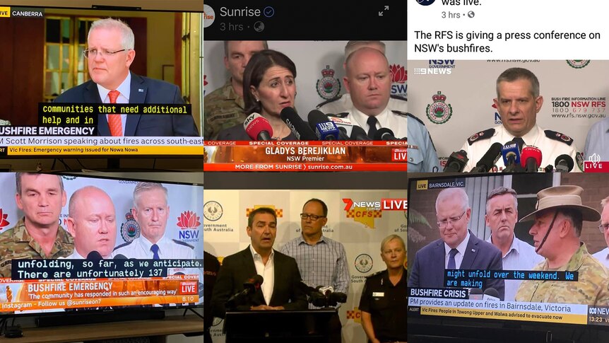 A collage of nine television screens, showing examples of news organisations cutting out Auslan interpreters.