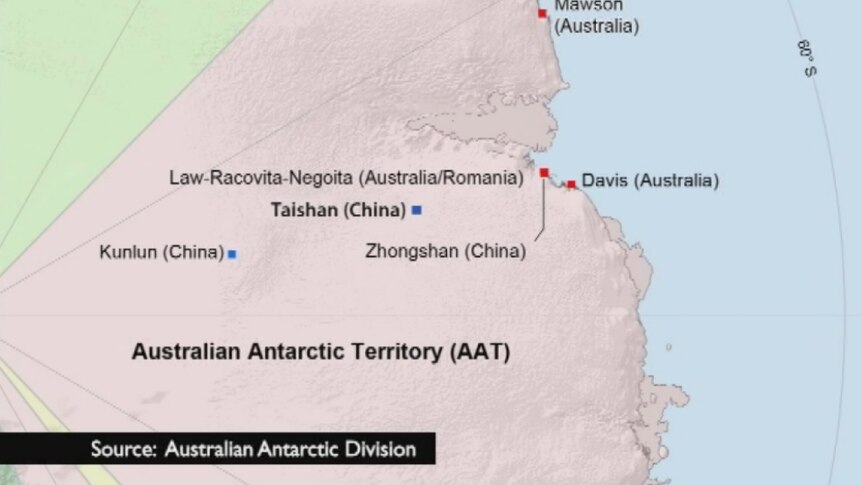 Australian Antarctic territory showing Chinese bases on it