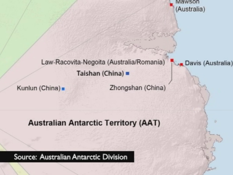 Australian Antarctic territory showing Chinese bases on it