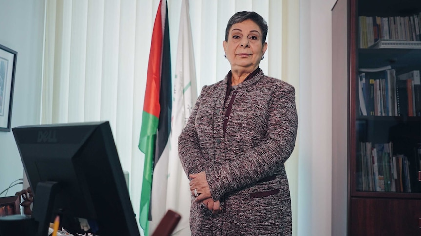 Dr Hanan Ashrawi, one of the leaders of the Palestine Liberation Organization standing in her office in Ramullah