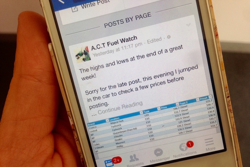 A Facebook page for A.C.T Fuel Watch