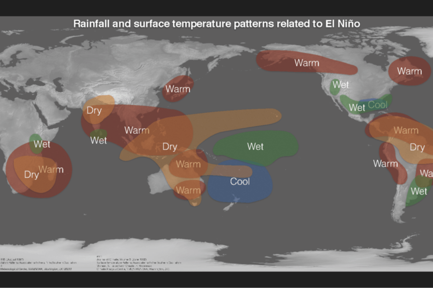 Map indicating rainfall and temperature across the globe