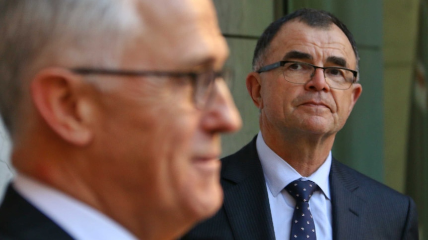 Malcolm Turnbull and former judge Brian Ross Martin stand together