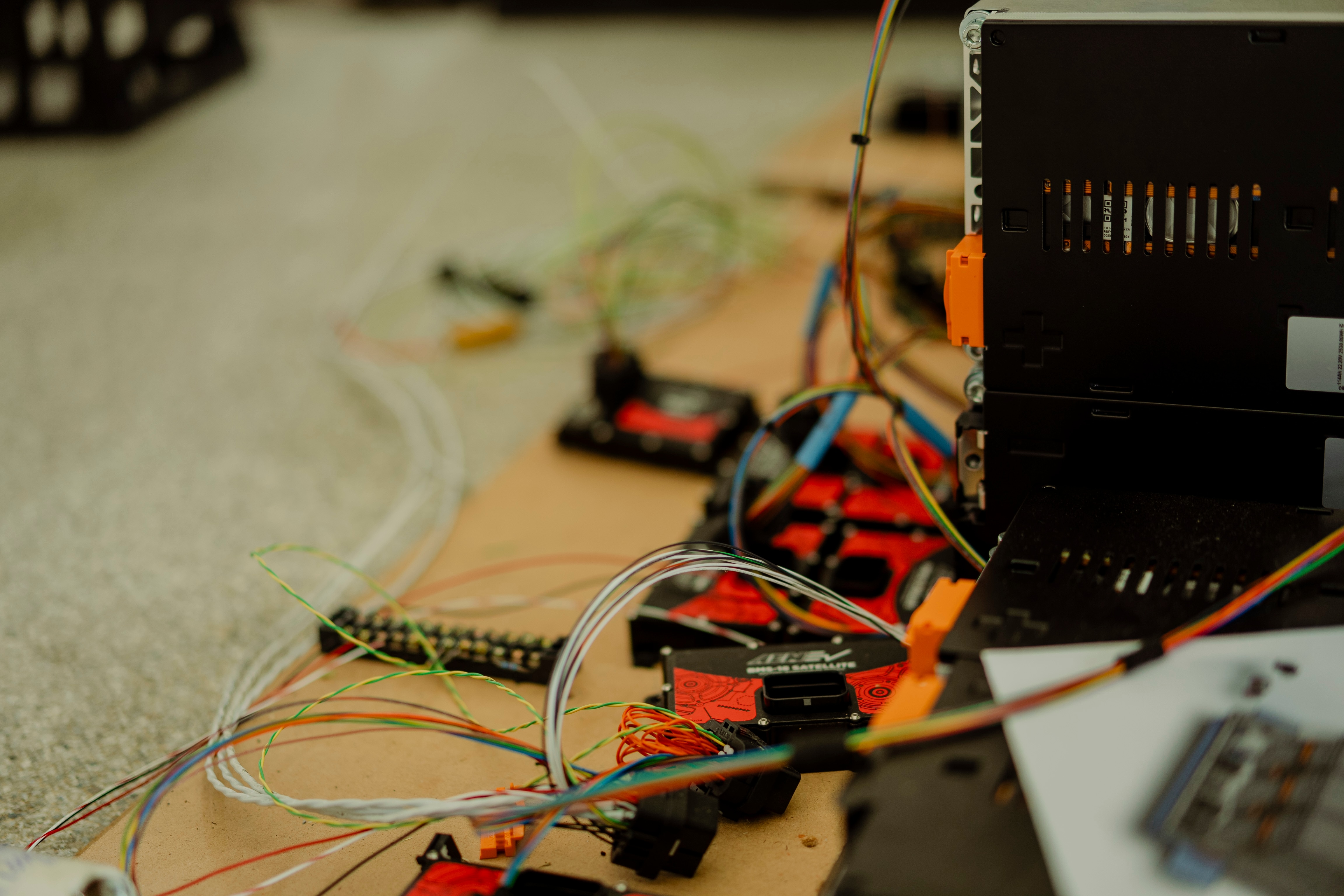 Close up on parts and wires.