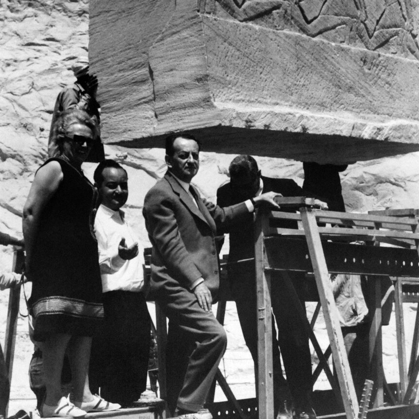 Christiane Desroches visits Abu Simbel temples with French Culture Minister Andre Malraux