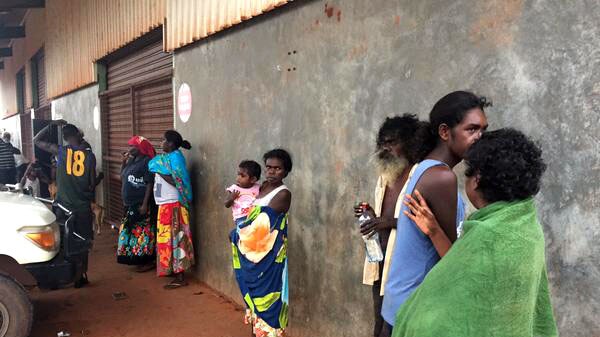Galiwinku residents outside a cyclone shelter
