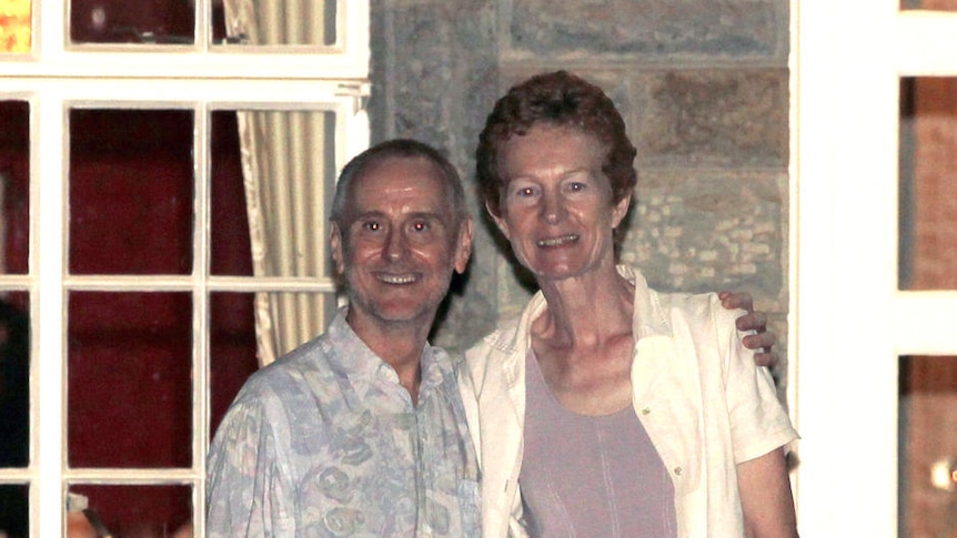 Rachel and Paul Chandler pose after being released