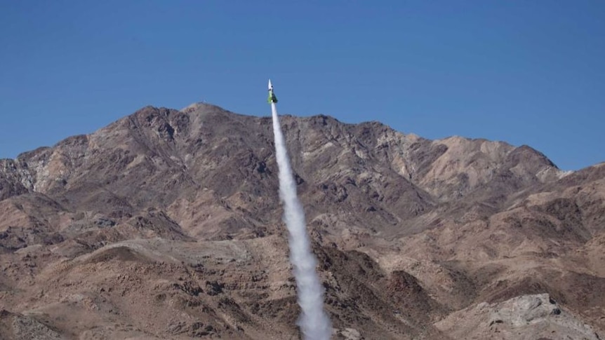 The self-taught rocket scientist propelled himself almost 600m into the air.