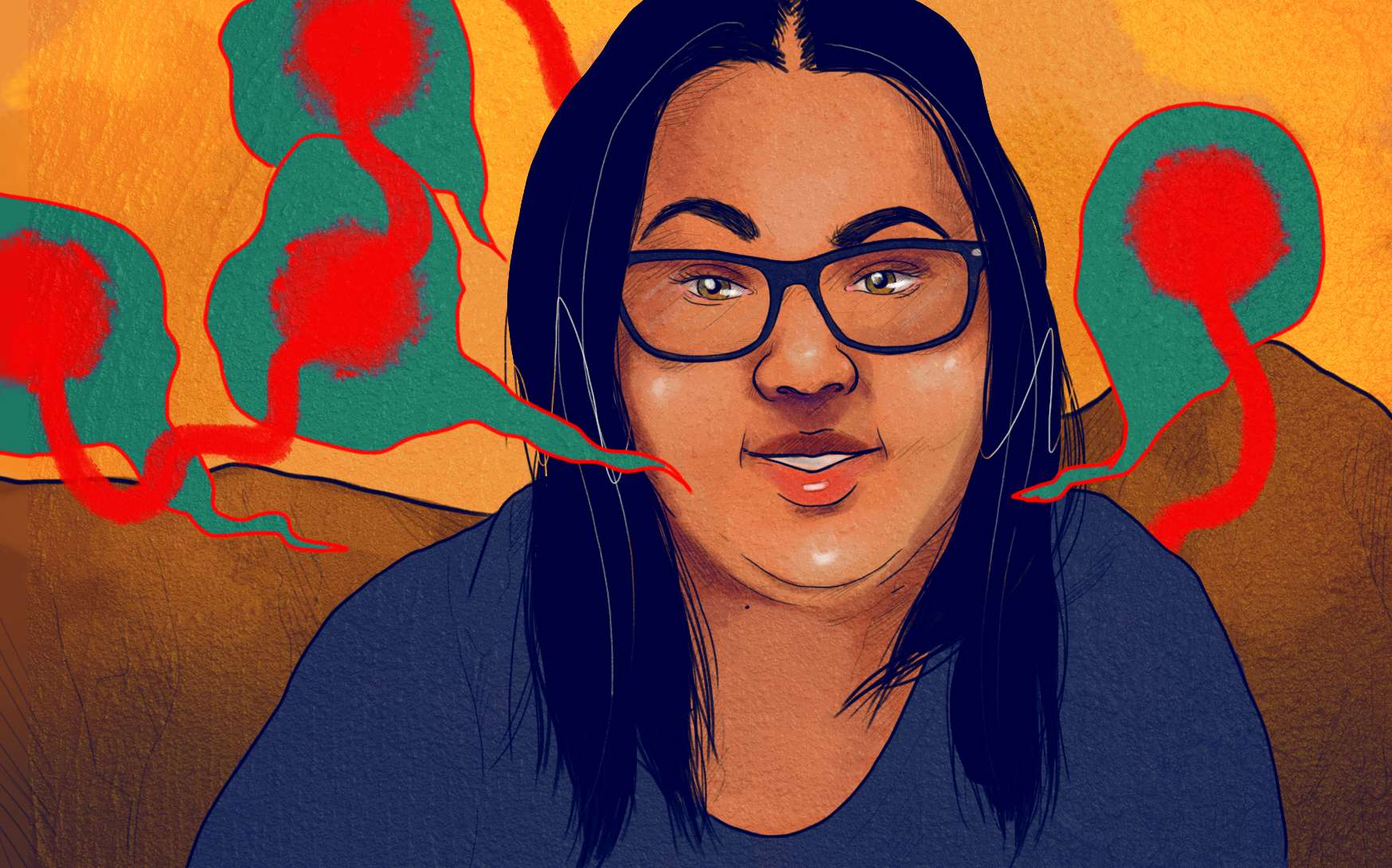 Illustration of a young Aboriginal woman wearing glasses and smiling