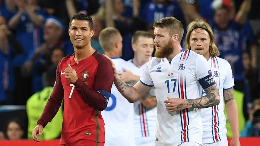 Cristiano Ronaldo looks on after draw with Iceland