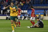 The Socceroos' Mile Jedinak scores against South Korea in the AFC Asian Cup in Qatar in 2011.
