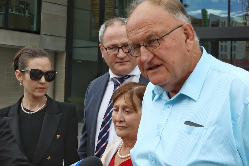 Bill and Shirley Stefaniak speak to the media.