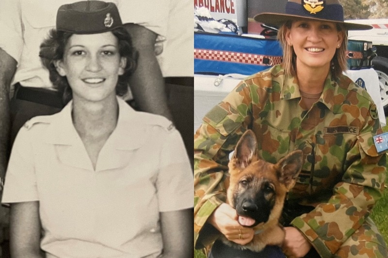 a composite picture of a military woman in her army uniform