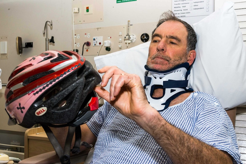 Peter Gee in hospital after bike crash