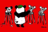 澳大利亚华人政治讽刺漫画家巴丢草创作的关于中国政府噤声澳大利亚学术界的漫画