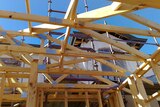 The timber frame of a house under construction